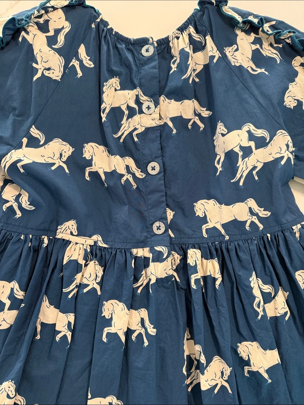Pink Chicken Navy Dress with White Horse Print